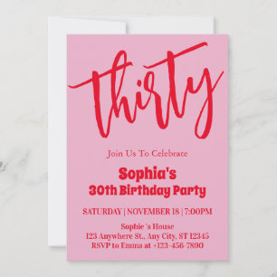 Invitation Fête d'anniversaire 30 ans minimaliste moderne