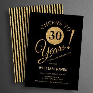 Invitation Fête d'anniversaire 30 ans Or Noir