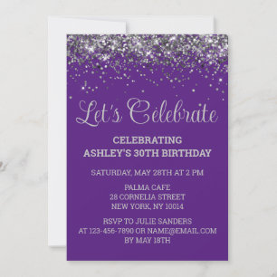 Invitation Fête d'anniversaire 30 ans paillettes violettes et