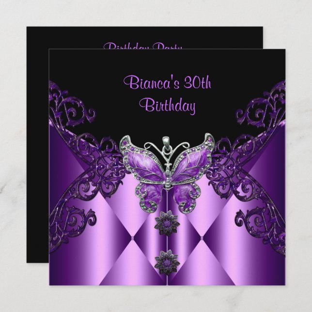 Invitation Fête d'anniversaire 30 ans Papillon de Lilas Viole (Devant / Derrière)