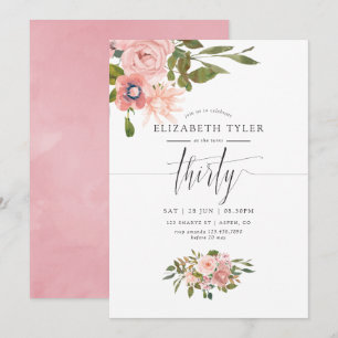 Invitation Fête d'anniversaire 30 ans Rose Poudré et Or Rose