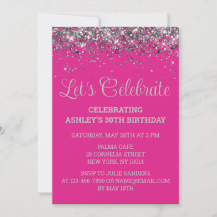 Invitation Fête d'anniversaire 30 ans rose vif et paillettes