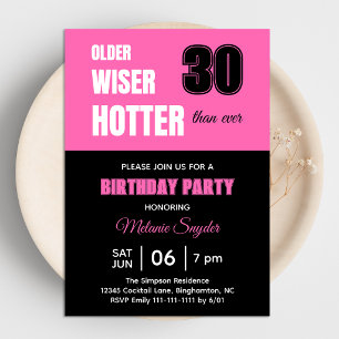 Invitation Fête d'anniversaire 30 ans rose vif Plus sage et p
