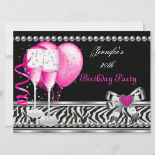 Invitation Fête d'anniversaire 30 ans rose Zèbre Champagne no