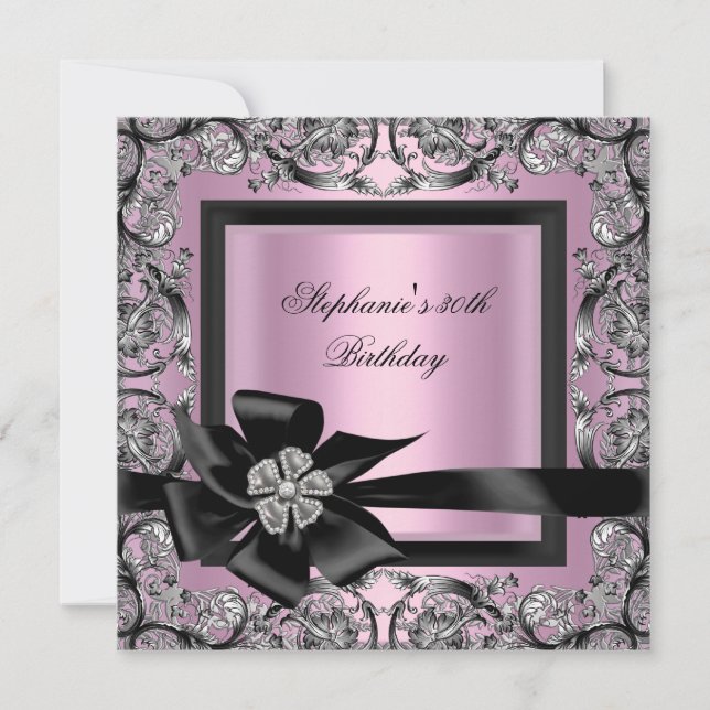 Invitation Fête d'anniversaire 30 ans Ruban Rose Argent Noir (Devant)