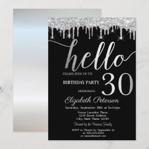 Invitation Fête d'anniversaire 30 ans Silver Glitter Drips