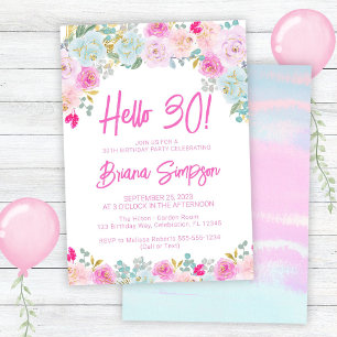 Invitation Fête d'anniversaire 30 ans thème floral Rose Bleu 