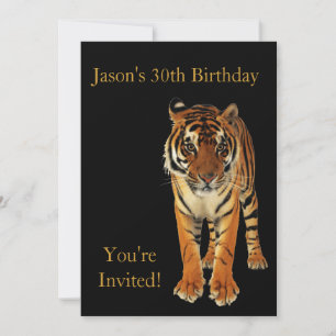 Invitation Fête d'anniversaire 30 ans Tigre sur fond noir