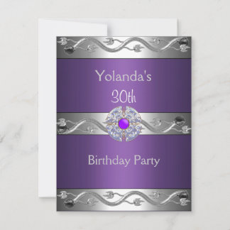Invitation Fête d'anniversaire 30 ans Violet Argent Bijou 2
