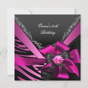 Invitation Fête d'anniversaire 30 ans Zèbre Rose Noir Argent