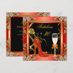 Invitation Fête d'anniversaire 30 Orange Or Fabuleux 2