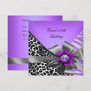 Invitation Fête d'anniversaire 30e Zebra Leopard Purple Black