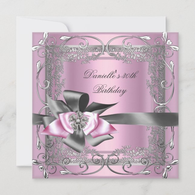 Invitation Fête d'anniversaire 30ème Lumière rose argent gris (Devant)