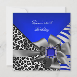 Invitation Fête d'anniversaire 30ème Zèbre Léopard Bleu Noir