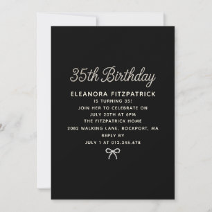 Invitation Fête d'anniversaire 35 ans Noir Blanc Perle Script