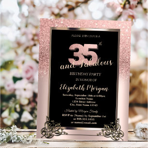 Invitation Fête d'anniversaire 35 ans ombré paillettes rose d