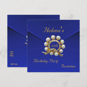 Invitation Fête d'anniversaire 35 ans Rich Blue Velours Faux