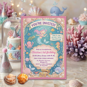 Invitation Fête d'anniversaire 3 ans de sirène sous la mer am