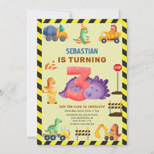 Invitation Fête d'anniversaire 3 ans Équipe de construction d