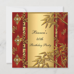 Invitation Fête d'anniversaire 40 ans asiatique or bambou rou