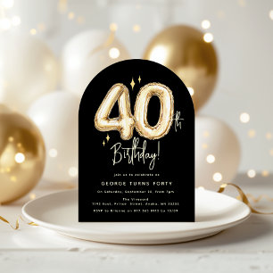 Invitation Fête d'anniversaire 40 ans Ballon Or Tendance Quar