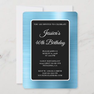Invitation Fête d'anniversaire 40 ans Bleu Clair Feuille Noir