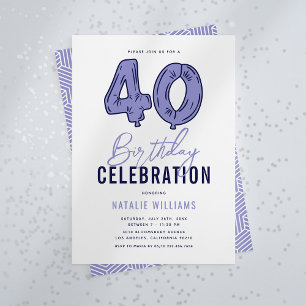 Invitation Fête d'anniversaire 40 ans bleue