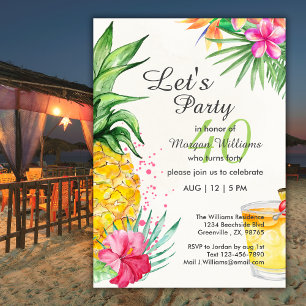 Invitation Fête d'anniversaire 40 ans Cocktail d'été tropical