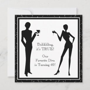 Invitation Fête d'anniversaire 40 ans femme diva noir amusant
