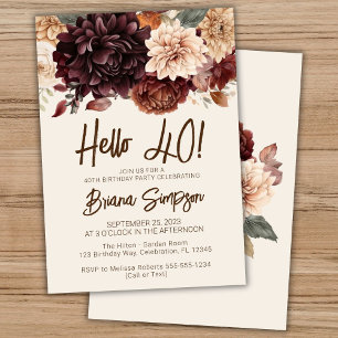 Invitation Fête d'anniversaire 40 ans Fleurs brun beige ivoir