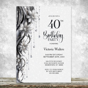 Invitation Fête d'anniversaire 40 ans Fleurs et Diamants