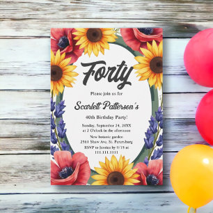 Invitation Fête d'anniversaire 40 ans Floral d'été de Prairie