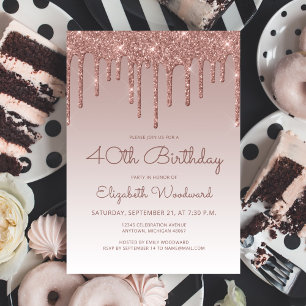 Invitation Fête d'anniversaire 40 ans Glam Rose Gold