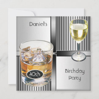 Invitation Fête d'anniversaire 40 ans Hommes Boissons Métal N