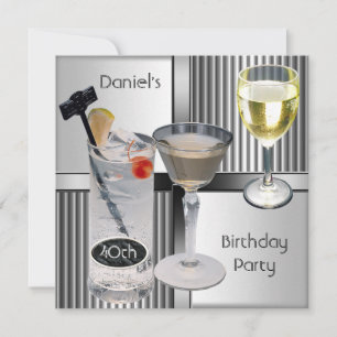 Invitation Fête d'anniversaire 40 ans Hommes Boissons Métal N