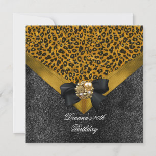 Invitation Fête d'anniversaire 40 ans Léopard Or Noir Bijou