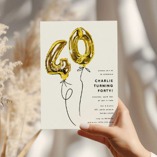Invitation Fête d'anniversaire 40 ans Minimal Or 40 Ballons