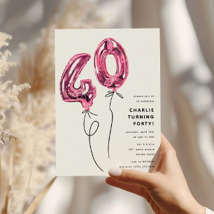 Invitation Fête d'anniversaire 40 ans Minimal Rose 40 Ballon