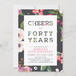 Invitation Fête d'anniversaire 40 ans motif floral tropical