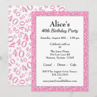 Fête d'anniversaire 40 ans, motif numérique rose/b