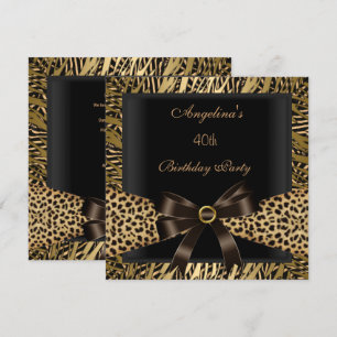Invitation Fête d'anniversaire 40 ans Or Léopard Marron Noir