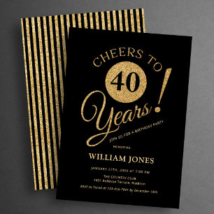Invitation Fête d'anniversaire 40 ans Or Noir