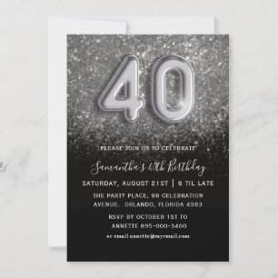 Invitation Fête d'anniversaire 40 ans paillettes argentées et