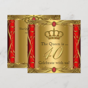 Invitation Fête d'anniversaire 40 ans Reine ou Roi Rouge Or R