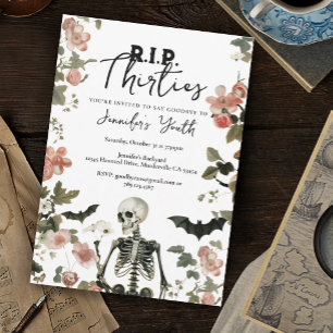 Invitation Fête d'anniversaire 40 ans RIP 30s Skeleton Rose F