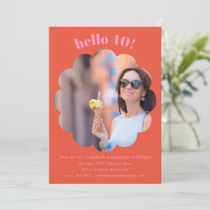 Invitation Fête d'anniversaire 40 ans rose orange en dentelle