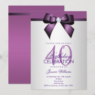 Invitation Fête d'anniversaire 40 ans Violet Romantique & Arg
