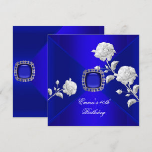 Invitation Fête d'anniversaire 40e Royal Blue Silver Rose