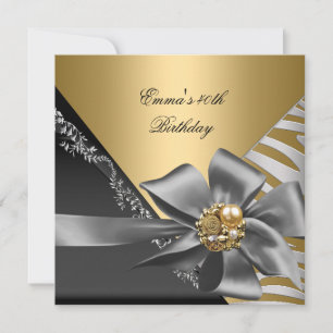Invitation Fête d'anniversaire 40ème Zèbre Or Noir Argent Gri