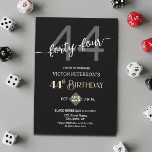 Invitation Fête d'anniversaire 44 ans Hommes Minimaliste Noir